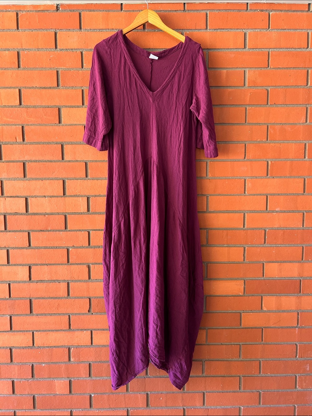 OH MY GAUZE Short Sleeve Maroon Lagenlook Asymmetrical Hem Dress